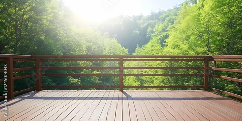 Wooden Deck Overlooks Lush ...