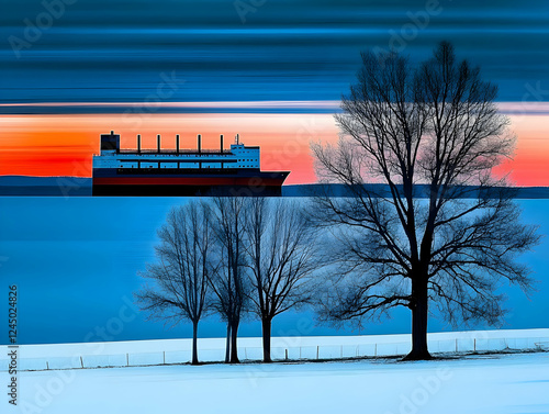 Large Ship Sails on Blue Wa...