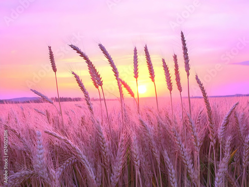 Wheat Field Bathed in Pink ...