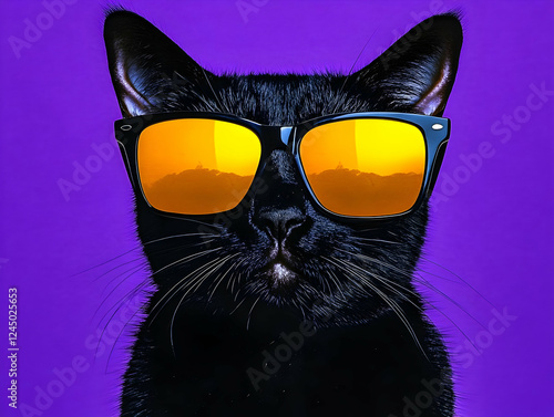 Black Cat Wears Orange Sung...