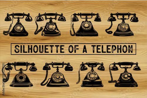 Vintage Rotary Old Telephone Handset and Dial Pad Silhouette Bundle.