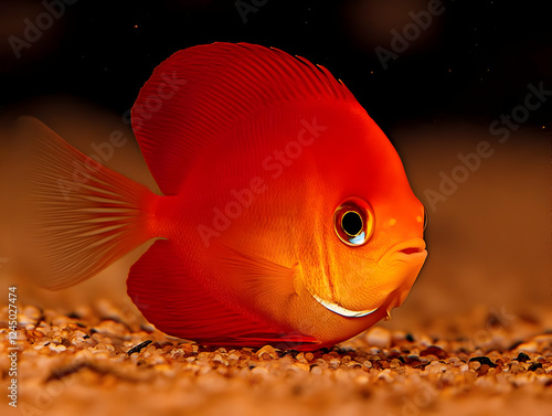 Vivid Orange Fish Swims Gra...