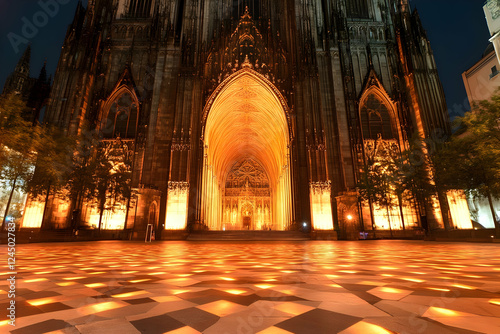 Illuminated Cathedral Facad...