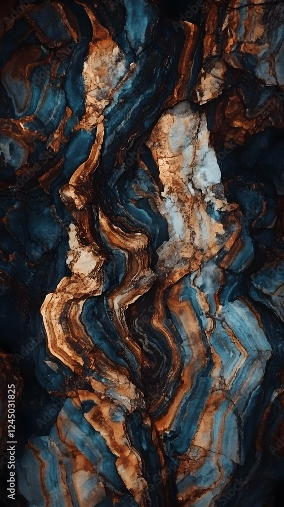 Abstract Rock Formation Displays Intricate Layers and Textures with a Moody Color Palette. Abstract Rock Formation Displays Intricate Layers and Textures with a Moody Color Palette.