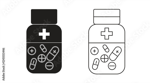 bottle, icon, vitamin, prescription, supplement, capsule, vector, design, isolated, illustration, doctor, white, health, medical, hospital, black, tablet, medicine, sign, healthcare, flat, pharmacy, s