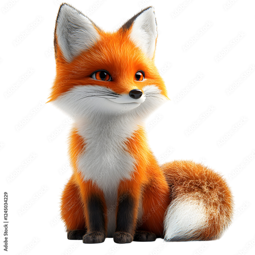 Fototapeta premium Fluffy 3D Cartoon Fox with Glowing Tail and Soft Fur Isolated on Transparent Background