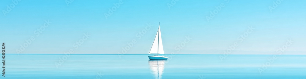 Obraz premium serene sailboat glides across calm waters under clear blue sky, creating peaceful and tranquil scene