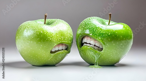 Two Wet Green Apples with M...