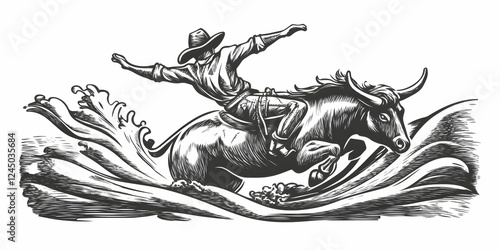 Cowboy Rides Bull Through S...