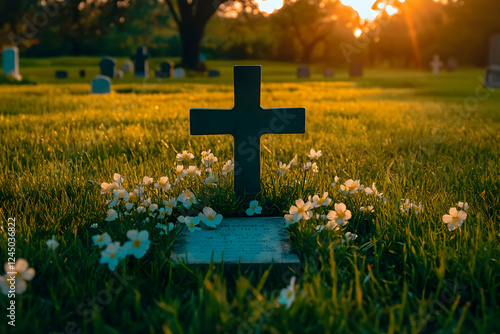 A Wooden Cross Adorns a Gra...