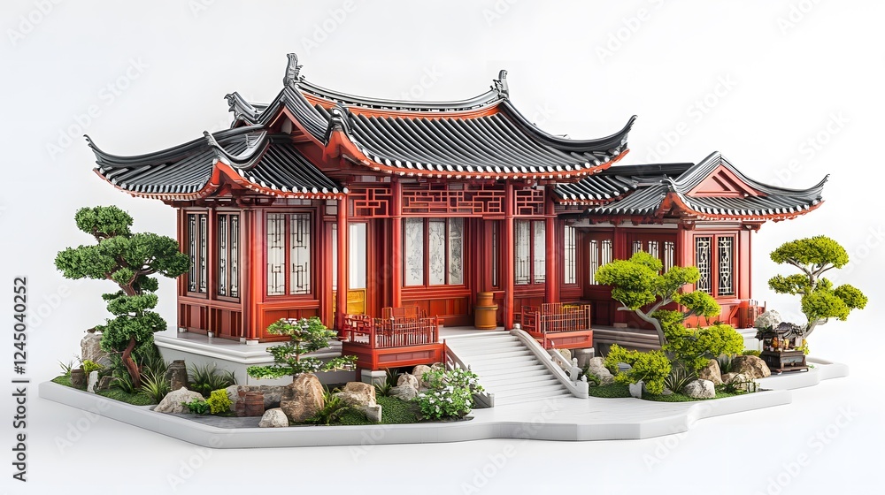 Cartoon House with Unique Architectural Style Isolated In White Background Cartoon House with Unique Architectural Style Isolated In White Background