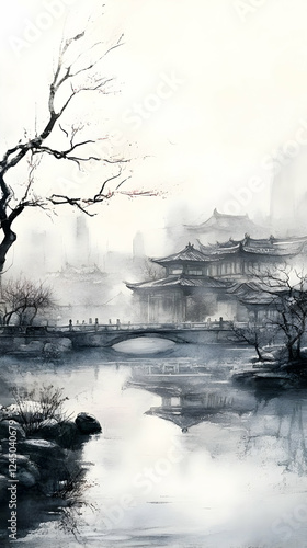 Serene Asian Landscape Pain...