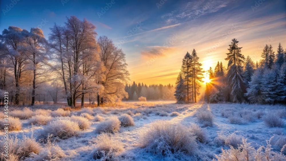 Frosty Forest Scene at Dawn, dawn, scenery, dawn, scenery, snow Frosty Forest Scene at Dawn, dawn, scenery, dawn, scenery, snow