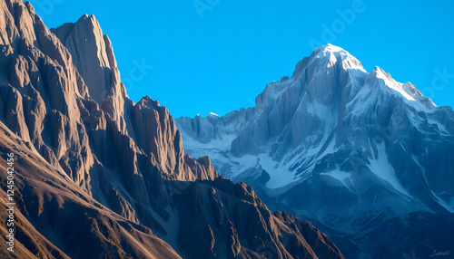 Majestic mountain peak under clear skies, perfect for adventure, nature retreats, and scenic photography enthusiasts