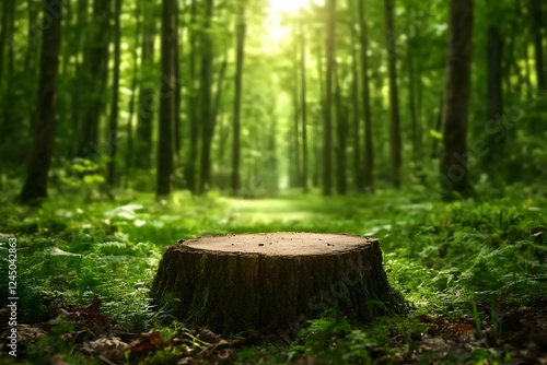 Tree Stump Stands in a Lush...
