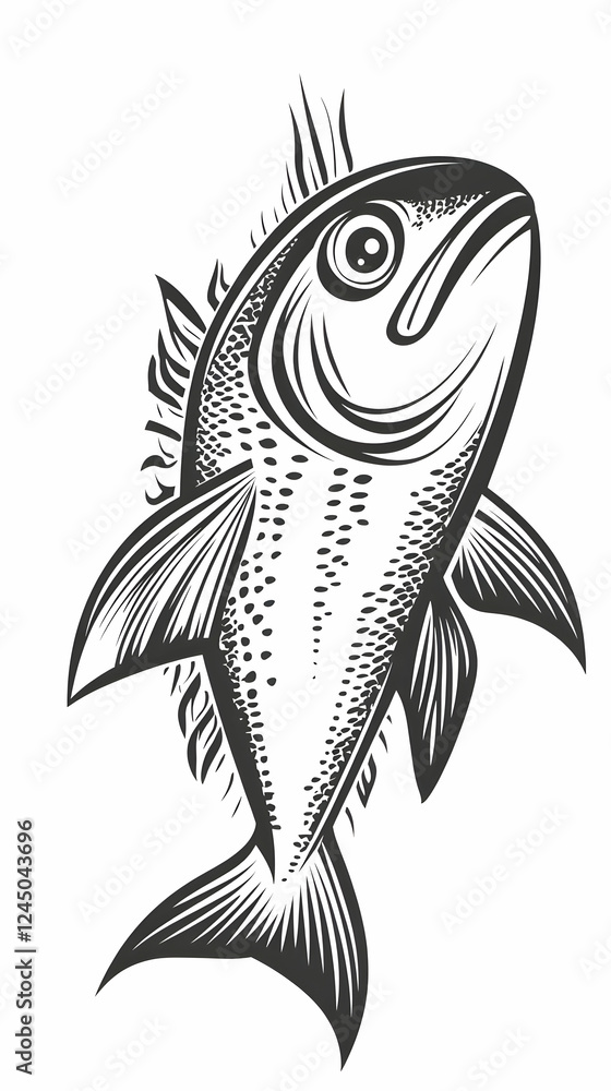 Obraz premium Detailed Fish Illustration Swims Upward Gracefully with Detailed Fins and Scales