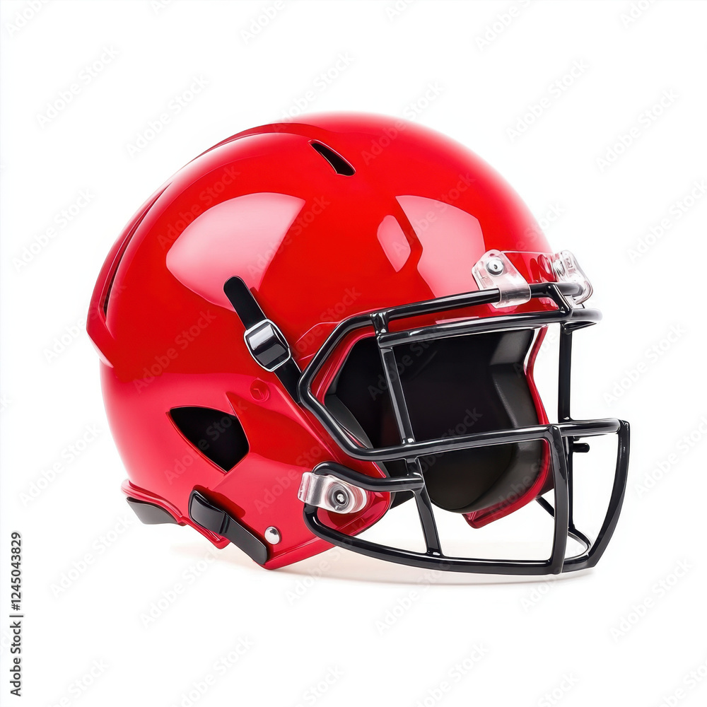 vibrant red football helmet isolated on white background, showcasing its sleek design and protective features. Perfect for sports enthusiasts and team branding vibrant red football helmet isolated on white background, showcasing its sleek design and protective features. Perfect for sports enthusiasts and team branding