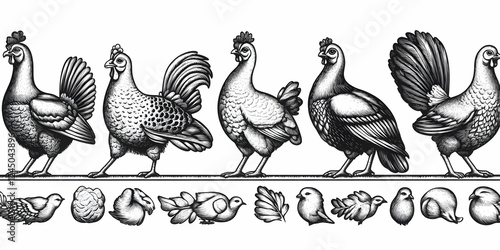 Vintage Line Art of Chicken...