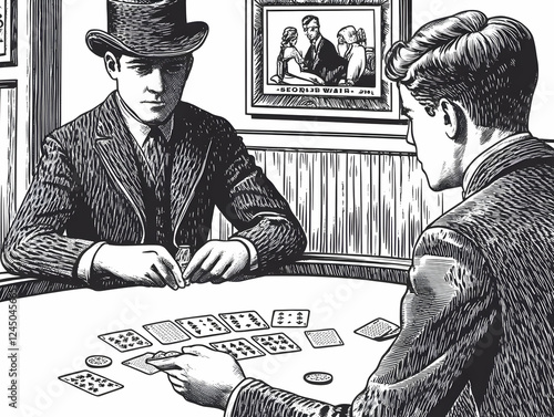 Two Men Play Cards at a Tab...