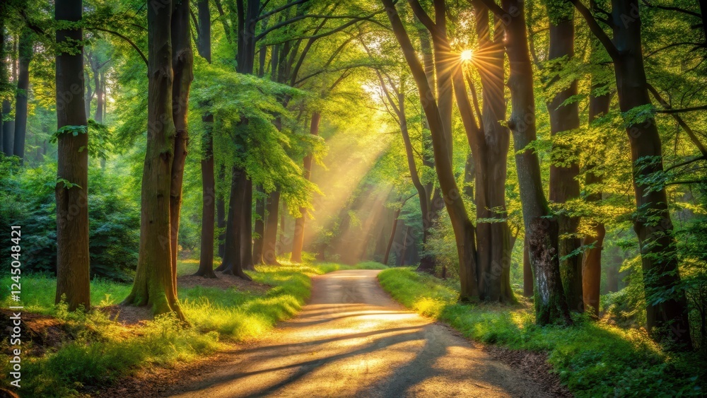 Fototapeta premium Soft sunlight filters through tree branches