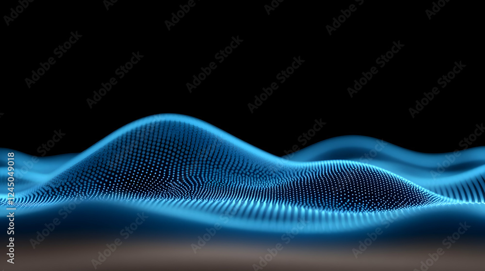 Abstract Blue Particle Wave Flows Smoothly Across a Dark Background. Abstract Blue Particle Wave Flows Smoothly Across a Dark Background.