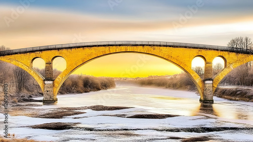 Stone Arch Bridge Spans Icy...