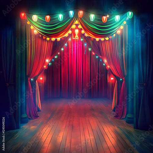 Illuminated Stage with Red ...