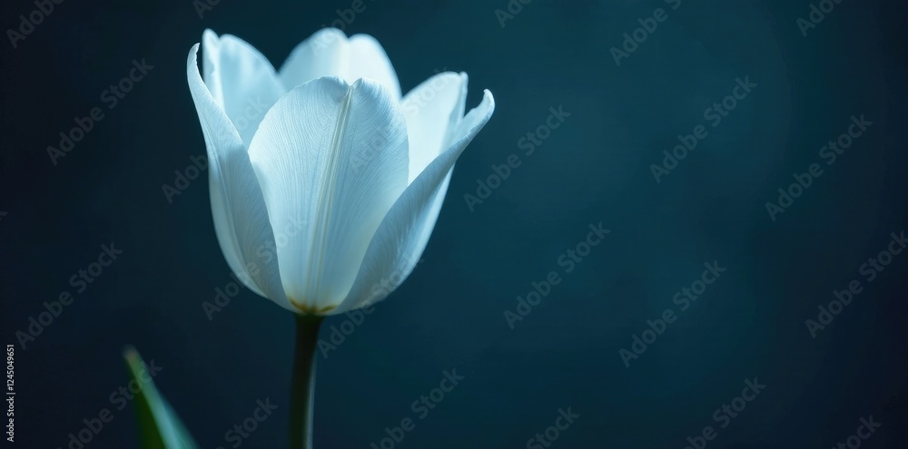 Delicate white tulip with blue hue blooms on a dark stem, tulip, flower Delicate white tulip with blue hue blooms on a dark stem, tulip, flower