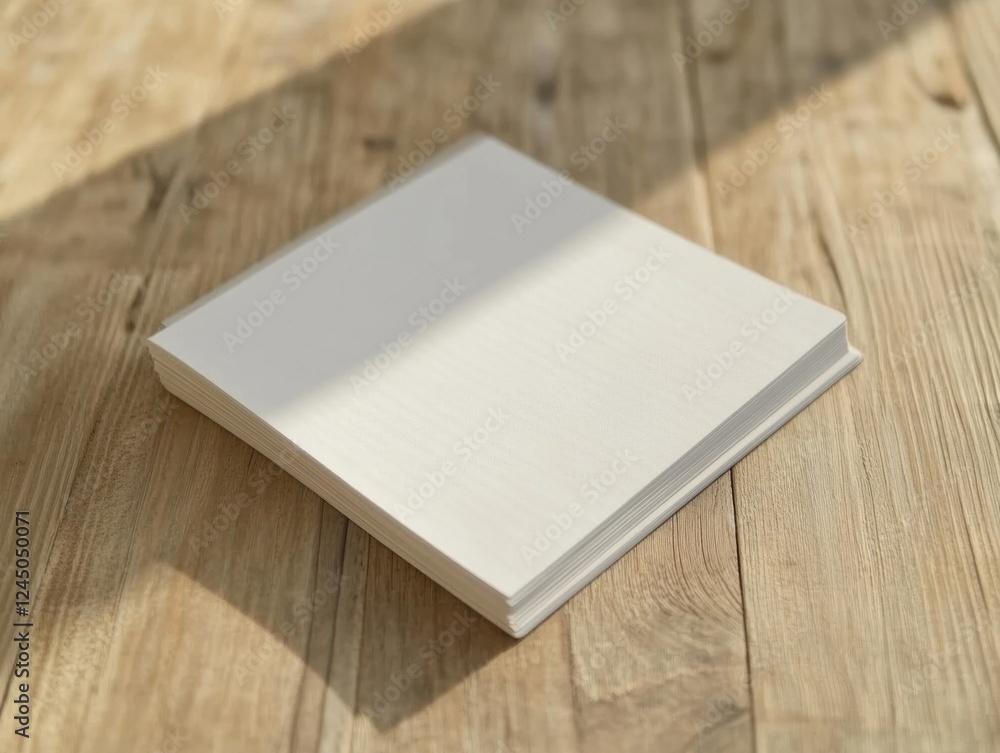 Blank Notebook Resting on a Wooden Surface with Natural Lighting Creates a Serene and Simple Scene Blank Notebook Resting on a Wooden Surface with Natural Lighting Creates a Serene and Simple Scene