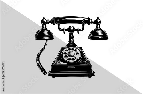 Vintage Rotary Old Telephone Handset and Dial Pad Silhouette.
