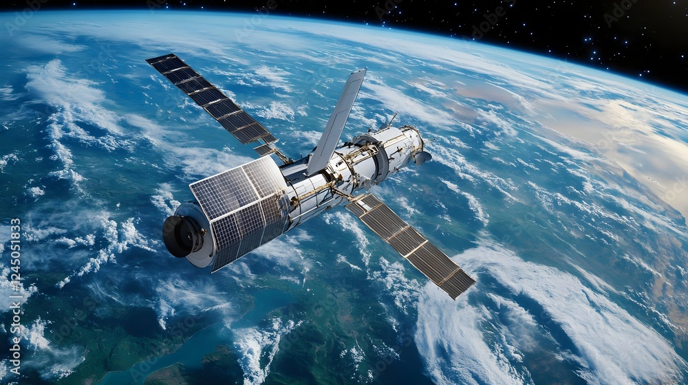 Fototapeta premium space station orbiting earth, satellite view - space exploration