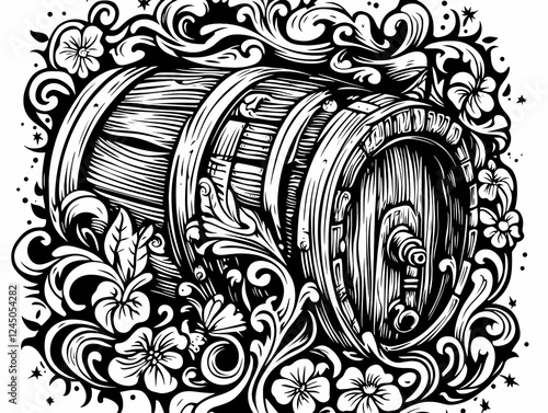 Intricate Wooden Barrel Ill...