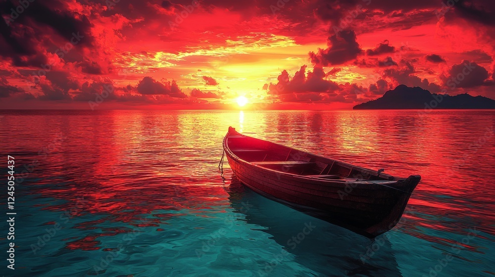 Boat sunset ocean paradise tranquility seascape Boat sunset ocean paradise tranquility seascape