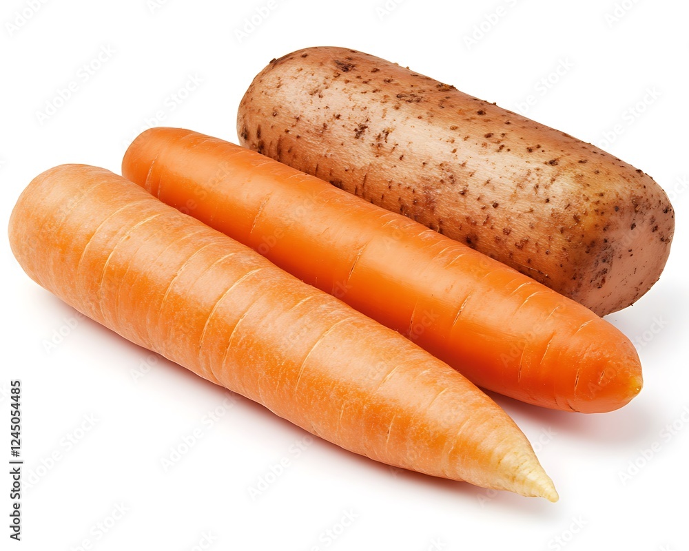 Fresh carrots and potato on white Fresh carrots and potato on white