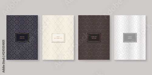 Luxury a4 cover set with geometric pattern, vector collection for cover design, brochure, catalog, menu. Easy to edit with seamless pattern and mask use.