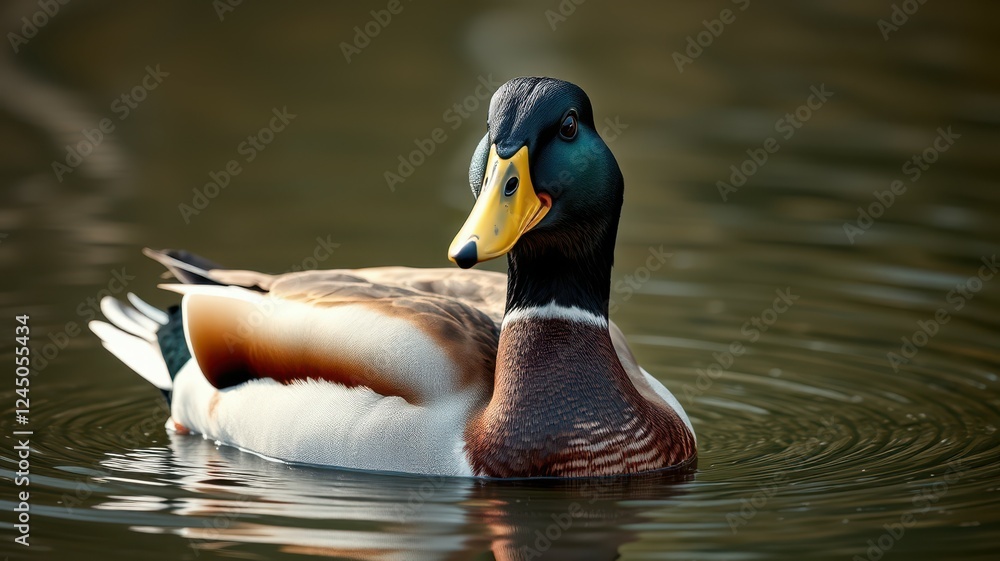Male mallard duck swimming calmly in a serene pond during a sunny day Male mallard duck swimming calmly in a serene pond during a sunny day