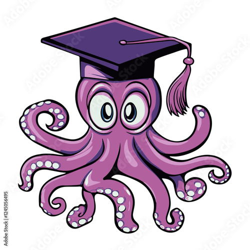 Symbolic Silhouette: Octopus Tentacles Emerging from Graduation Hat