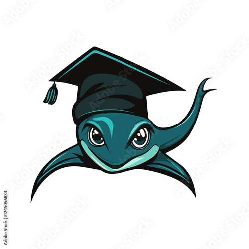 Educational and Marine Themed Silhouette: Graduation Hat with Skate Fish