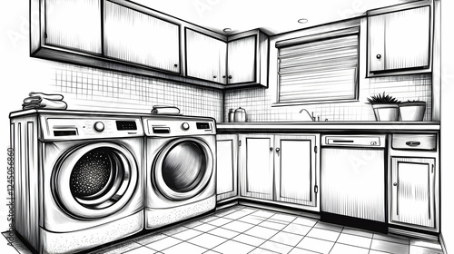 Detailed Laundry Room Illus...
