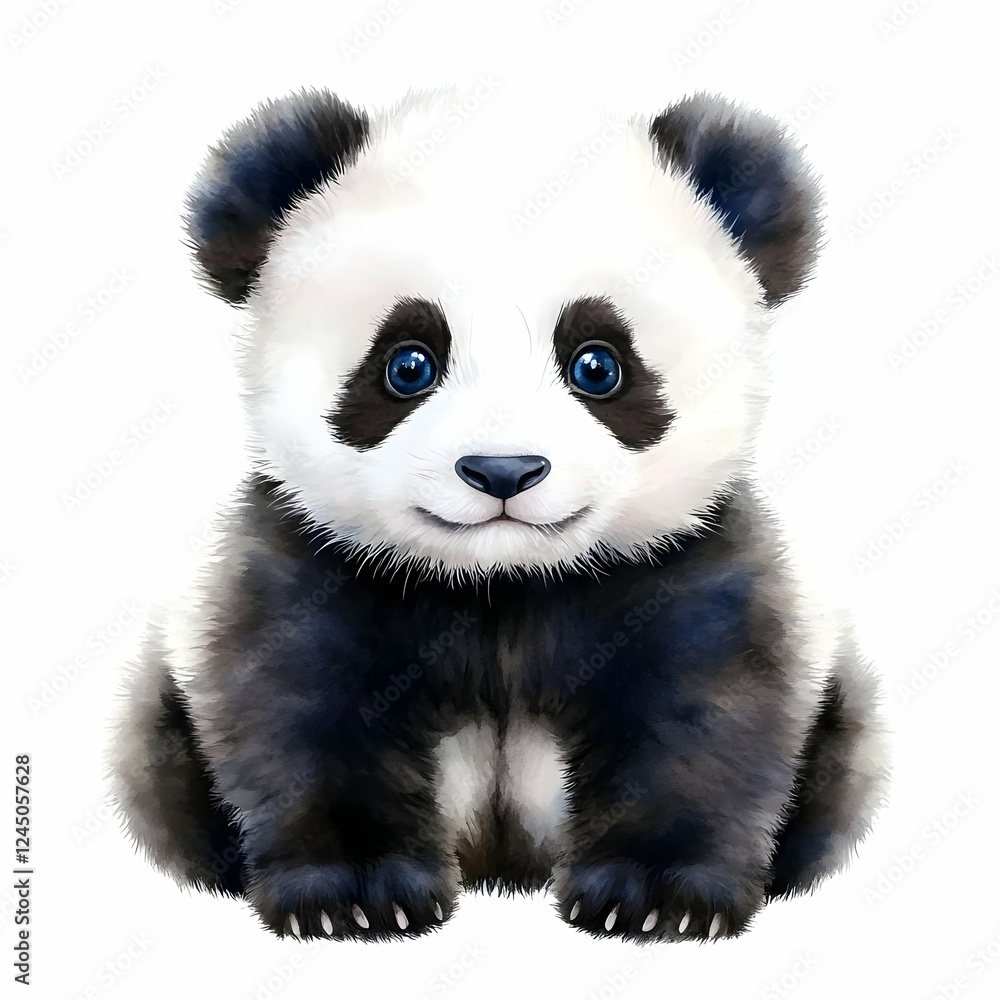 Adorable Baby Panda Sitting and Smiling Contentedly on a White Background Adorable Baby Panda Sitting and Smiling Contentedly on a White Background