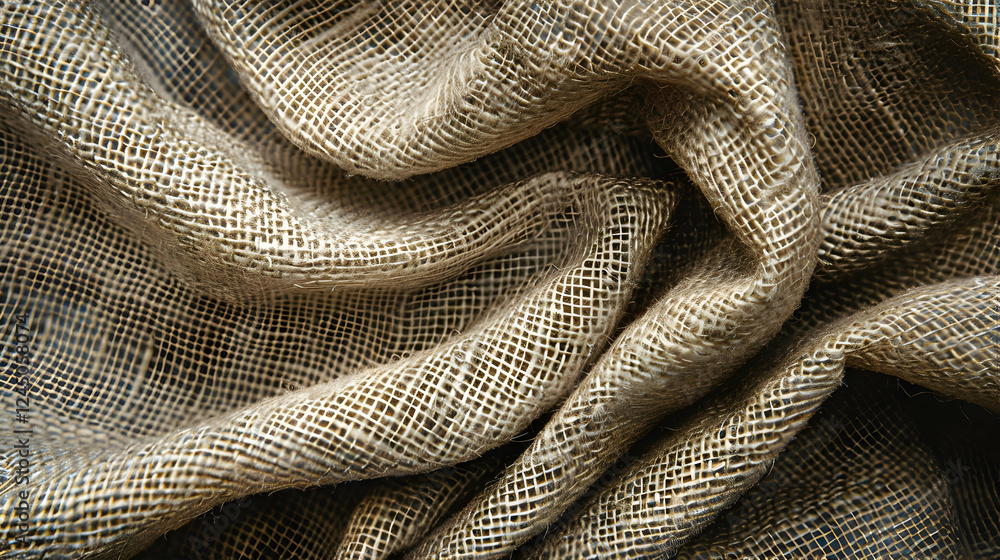 Close-up of textured burlap fabric showcasing intricate weaves and natural fibers, ideal for crafts Close-up of textured burlap fabric showcasing intricate weaves and natural fibers, ideal for crafts