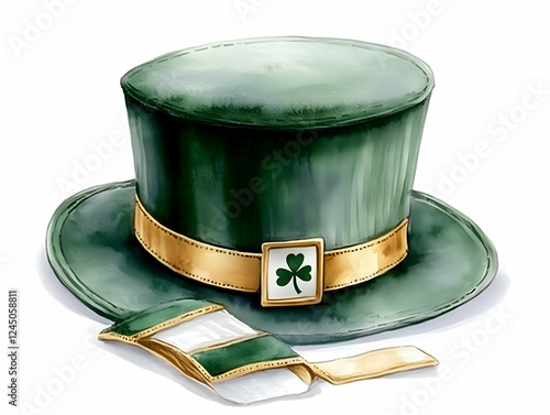 A Green Top Hat with Gold B...