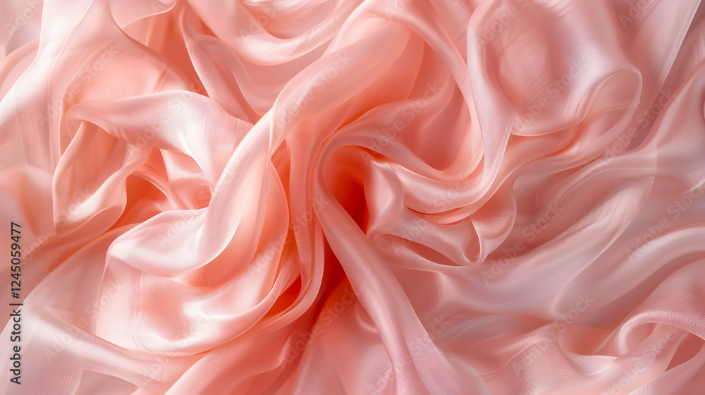 Soft, flowing pink silk fabric draped elegantly, creating a luxurious texture and depth Soft, flowing pink silk fabric draped elegantly, creating a luxurious texture and depth