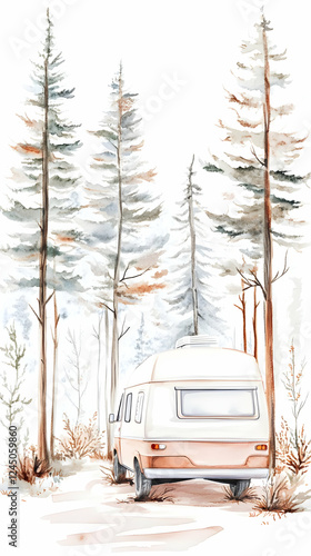 Watercolor Camper Van Parke...
