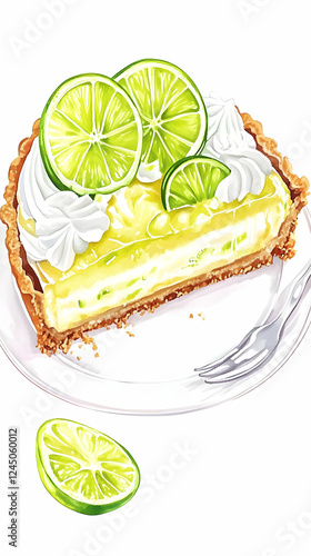 Watercolor Key Lime Pie Sli...