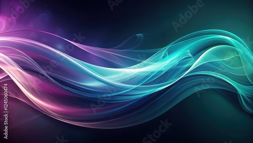 Ethereal swirling curves in dark teal and purple hues, suspended in mid-air, with subtle gradient effects , mystical, rich