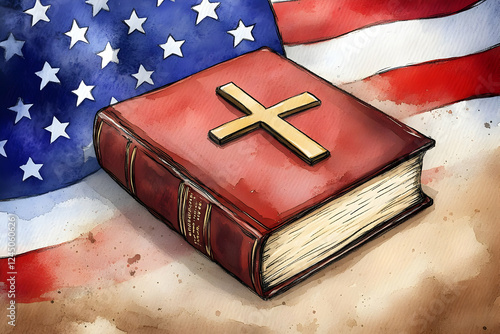 Red Holy Bible Rests on Ame...