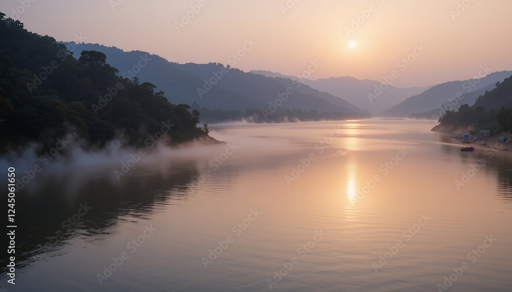 Serene Sunrise over Misty River Valley Serene Sunrise over Misty River Valley
