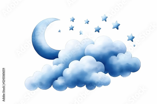 Watercolor Crescent Moon an...