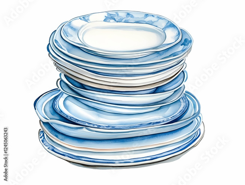 Stack of Blue and White Pla...